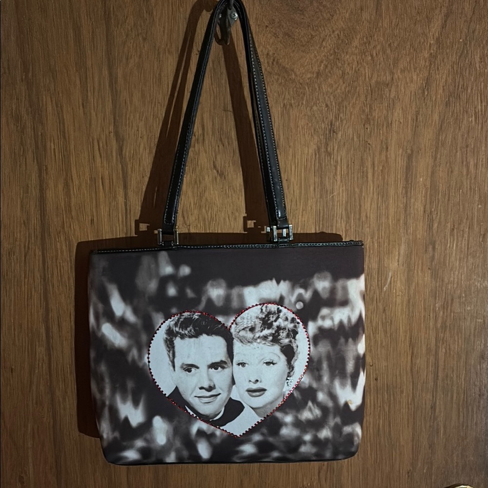 Luci and Desi rein-stone Black and White Heart Print shoulder or tote Bag